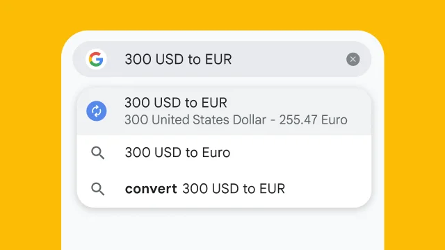 A user typed '300 USD to EUR' into Chrome's address bar and it has instantly generated results.
